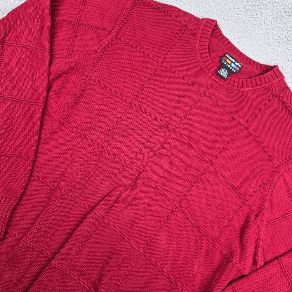 Alexander Julian‎ COLOURS Mens Red Textured Grid Crewneck Cotton Sweater LT Tall